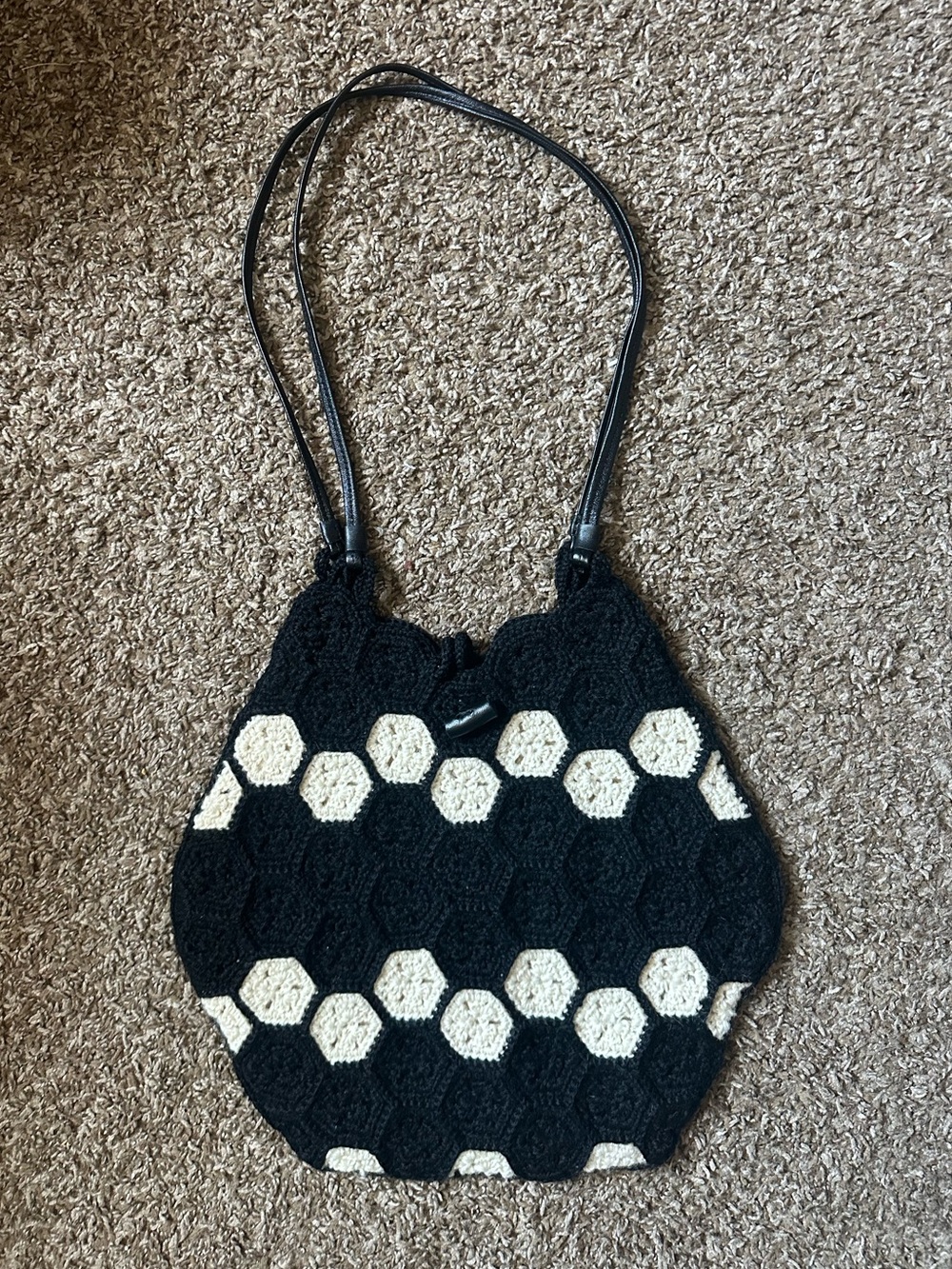 J. Crew Cecil Crochet Wool Shoulder Bag With Leather Straps American Vintage - Picture 1 of 6